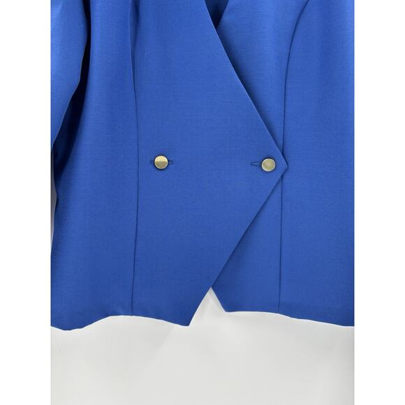 Vintage Good Times Jacket Womens 18 Blue Double Breasted V Neck Pleated 80s 90s - Picture 4 of 15